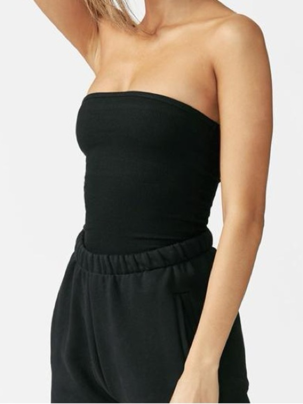 JOAH BROWN DARK GREY CHARCOAL Black Strapless Ribbed Texture Tube TOP Med / LG